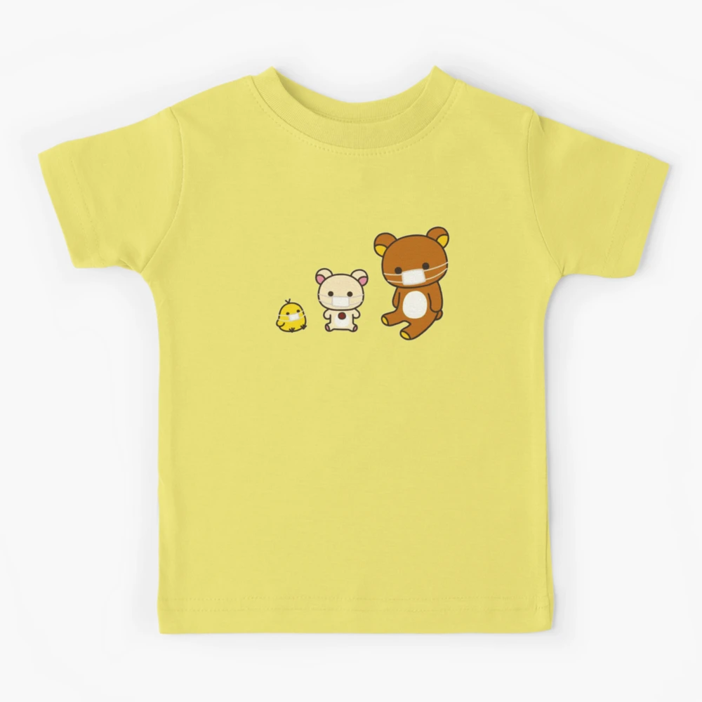 Rilakkuma, Korilakkuma, and kiiroitori weraing masks