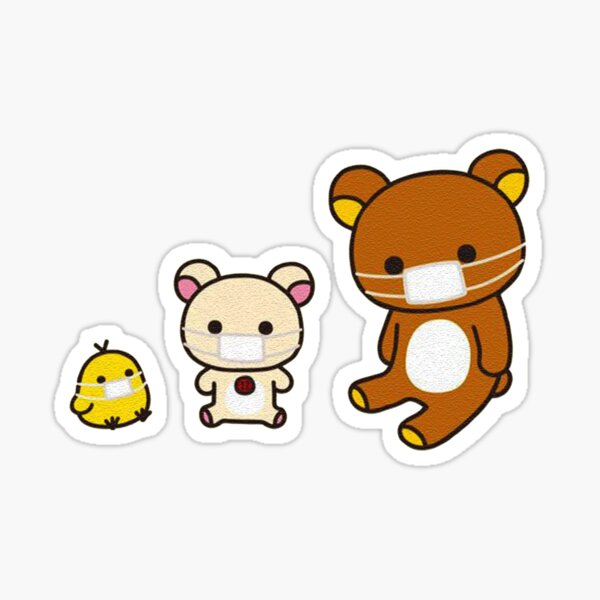 Rilakkuma, Korilakkuma, and kiiroitori weraing masks Sticker