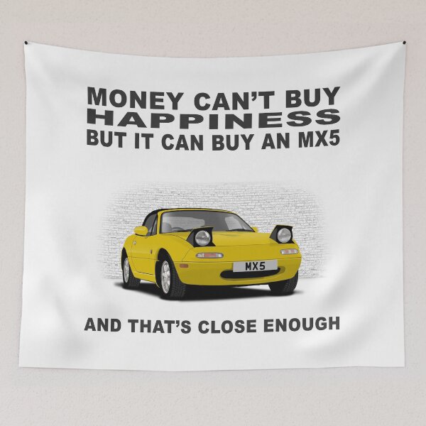 Artikelvorschau, Mazda MX5 Eunos Mk1 Gelbes Glücksplakat entworfen und verkauft von Hamilton illustrations.