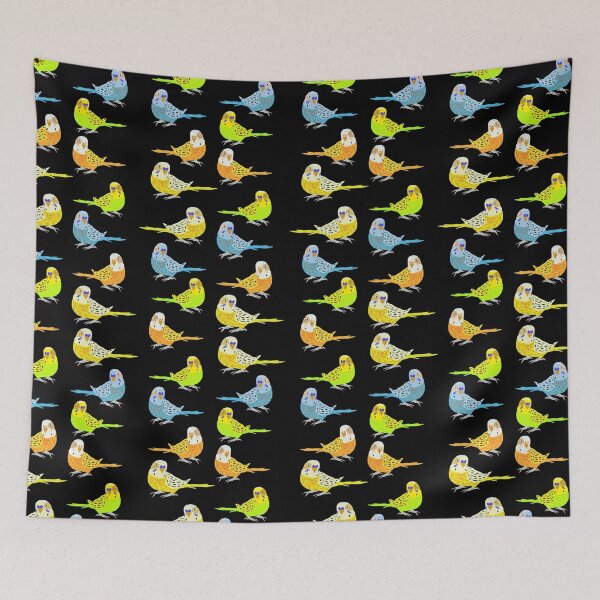 Item preview, Pattern with budgies of different colors designed and sold by Bodino.
