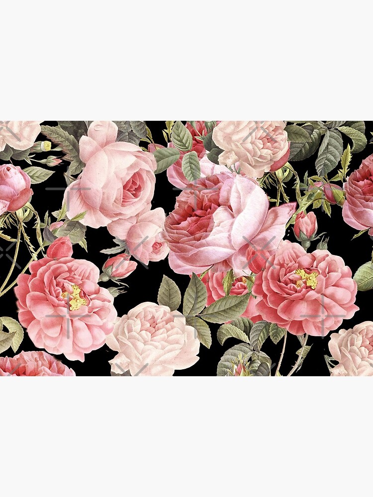 Pink Vintage Roses on Black by UtArt