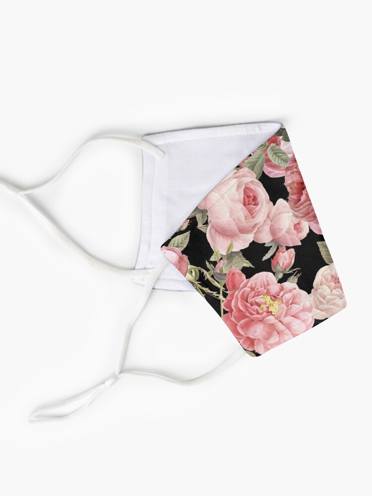 Alternate view of Pink Vintage Roses on Black Mask