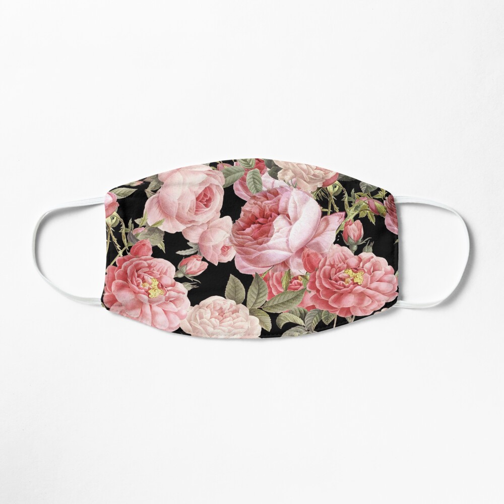 Pink Vintage Roses on Black Mask