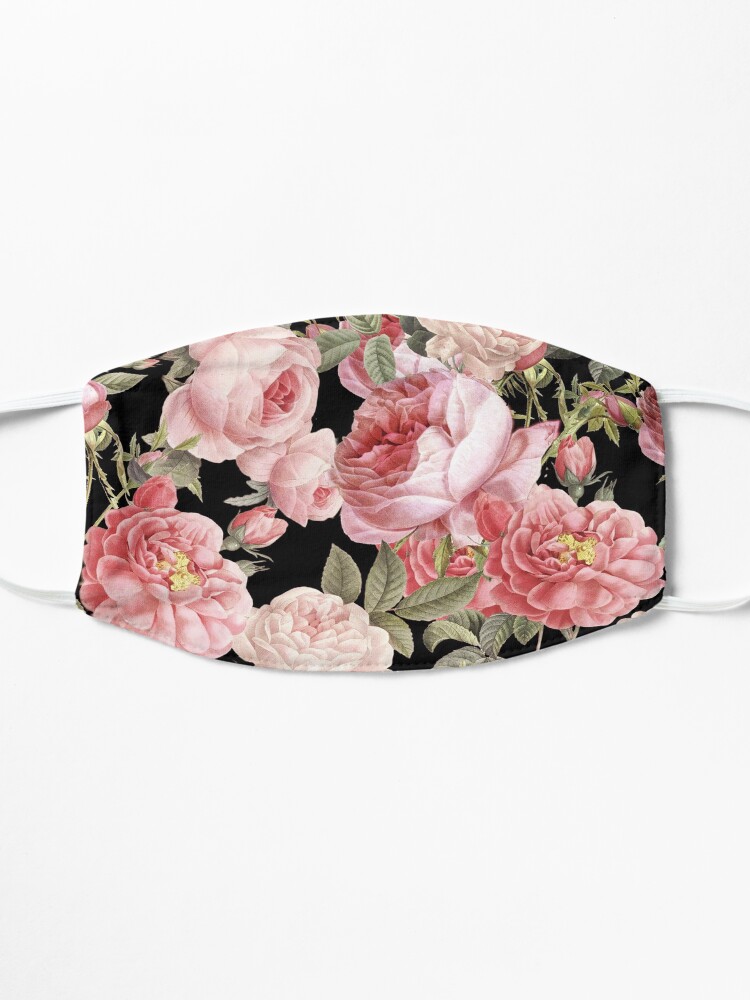 Alternate view of Pink Vintage Roses on Black Mask