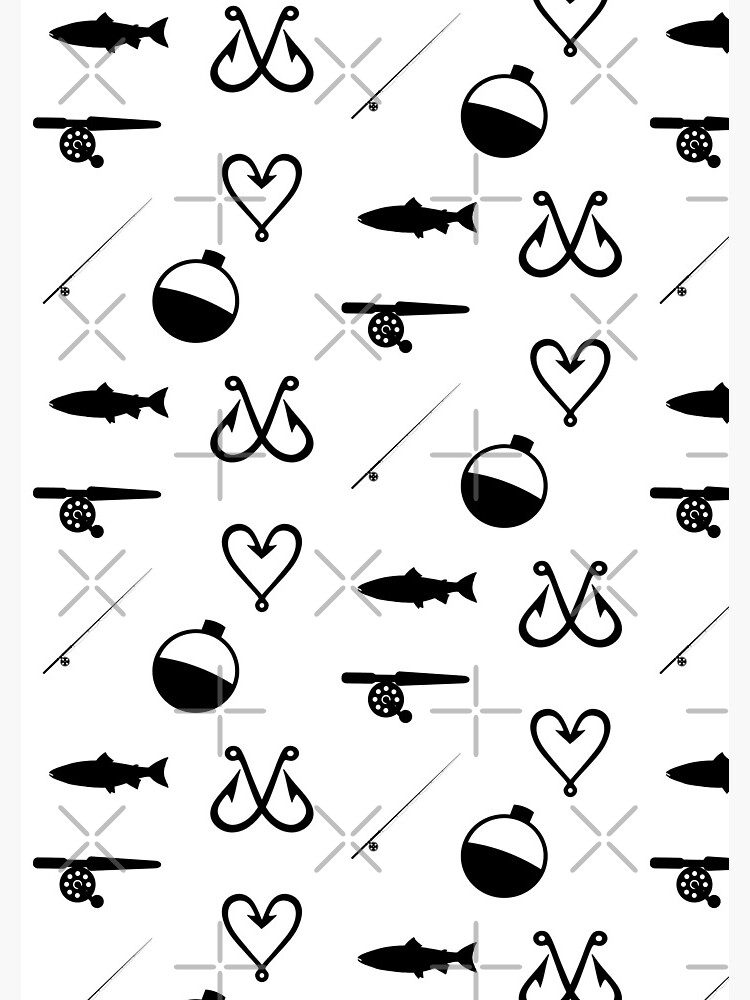 fishing hook, heart hooks, bobber, fishing pole | Spiral Notebook