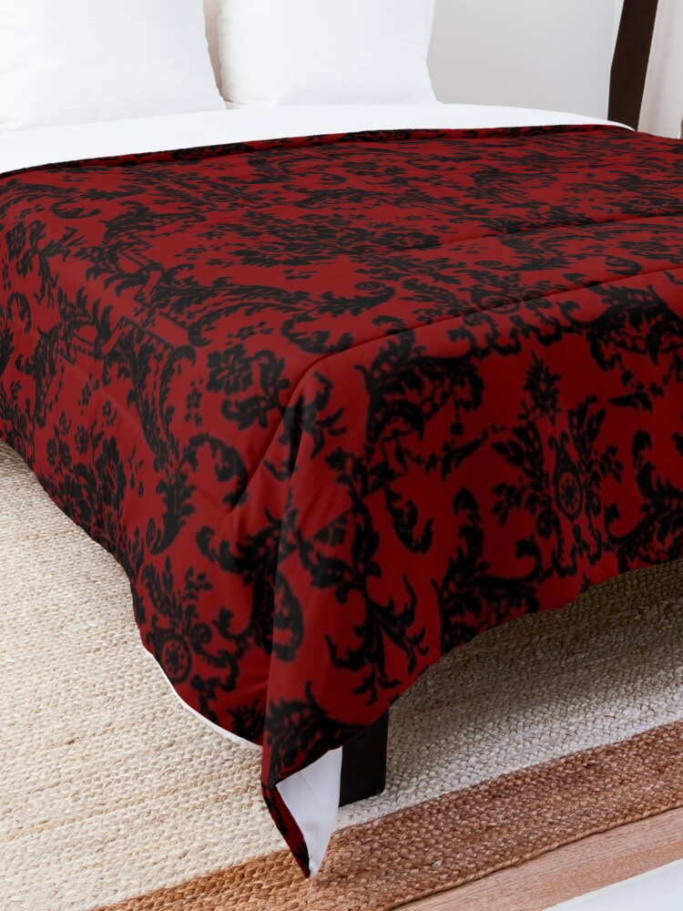 "Black Damask Red Pattern Victorian Edwardian Goth Gothic Romantic