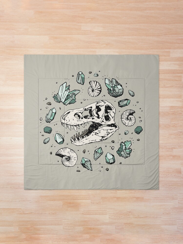 Alternate view of Geo-rex Vortex | Aquamarine | Dinosaur Skull Fossil Art Comforter