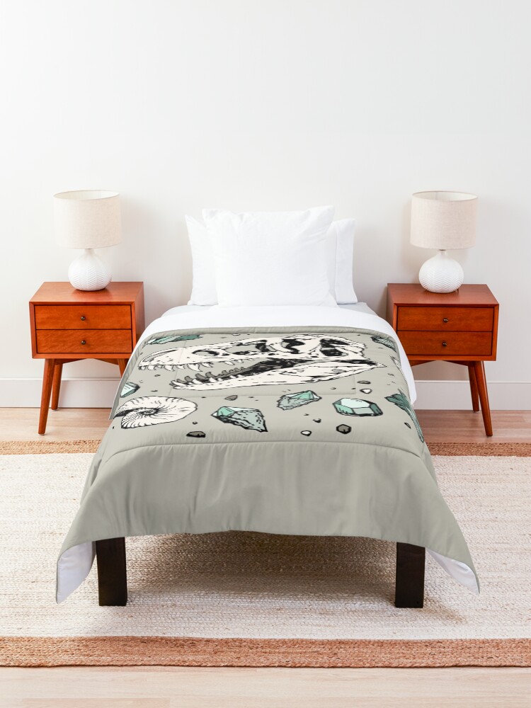 Alternate view of Geo-rex Vortex | Aquamarine | Dinosaur Skull Fossil Art Comforter