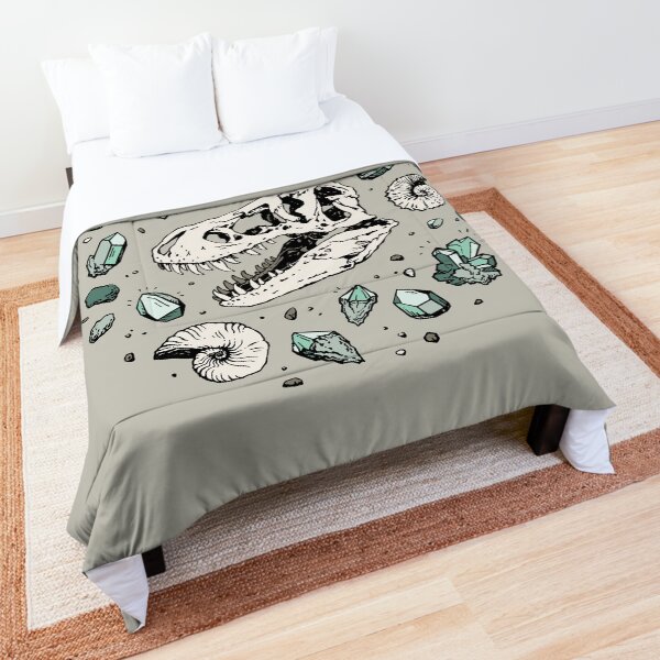 Geo-rex Vortex | Aquamarine | Dinosaur Skull Fossil Art Comforter