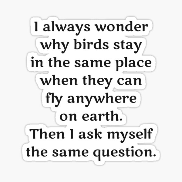 I always wonder why birds stay in the same place when they can fly anywhere on the earth. Then I ask myself the same question. Sticker