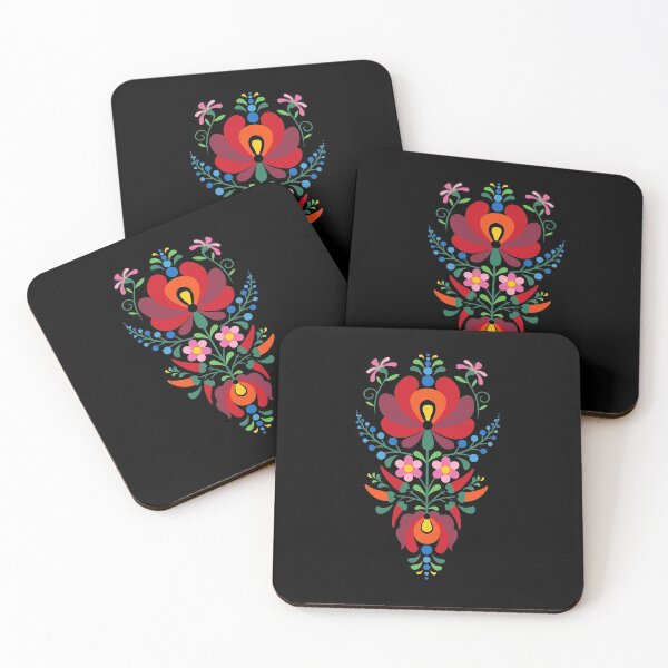 Traditional Style Hungarian Flowers Design Coasters (Set of 4)