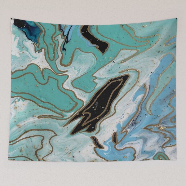 Item preview, Blue and Gold Marbled Paint Pour designed and sold by Ciara Heiser.