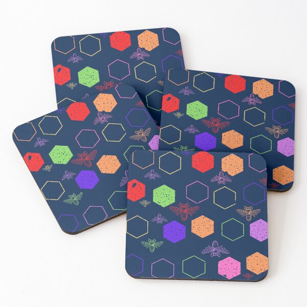 Item preview, Repeating Colorful Bees and Hexagons designed and sold by HelloGrackle.