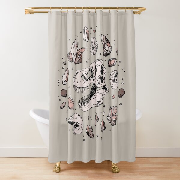 Geo-rex Vortex | Rose Quartz | Dinosaur Skull Fossil Art Shower Curtain