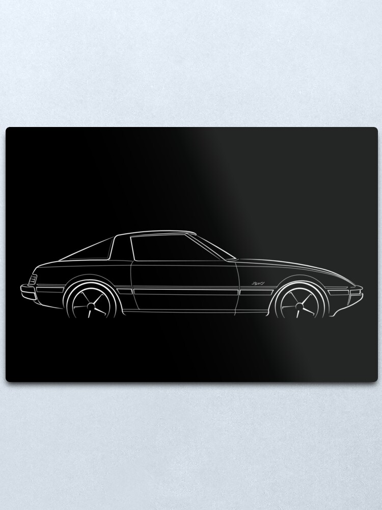 Alternate view of Mazda RX-7 FB - profile stencil, white Metal Print
