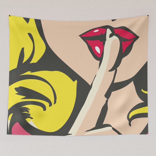 Artikelvorschau, Pop-Art-Schhh-Frau, Finger auf den Lippen, Stille-Geste, halt den Mund entworfen und verkauft von etraveler.