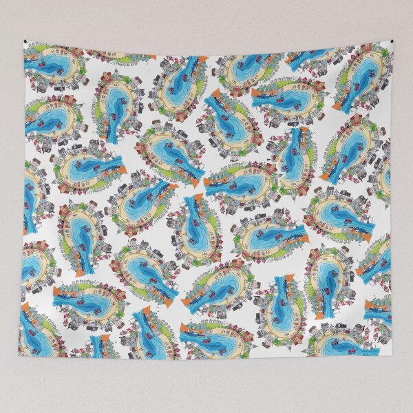Item preview, Seaside Harbour Illustration With British and Nordic influences designed and sold by LouiseFranksArt.