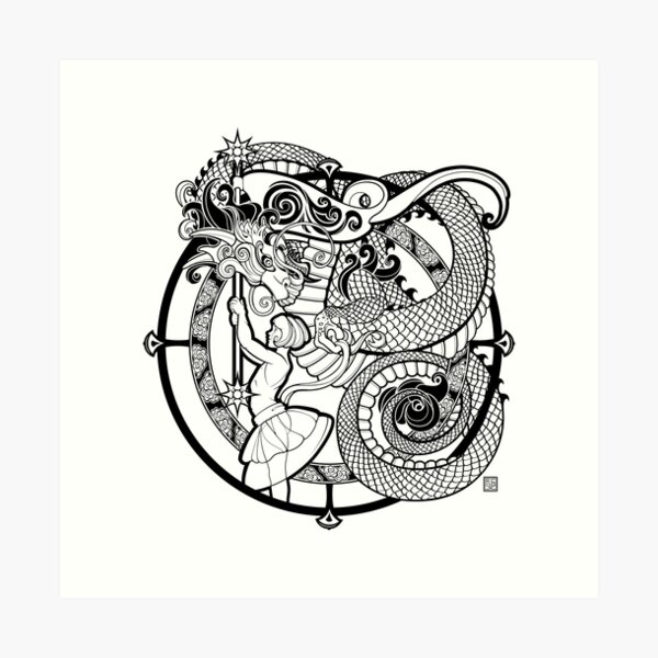 The Girl with the Dragon Kite Art Print