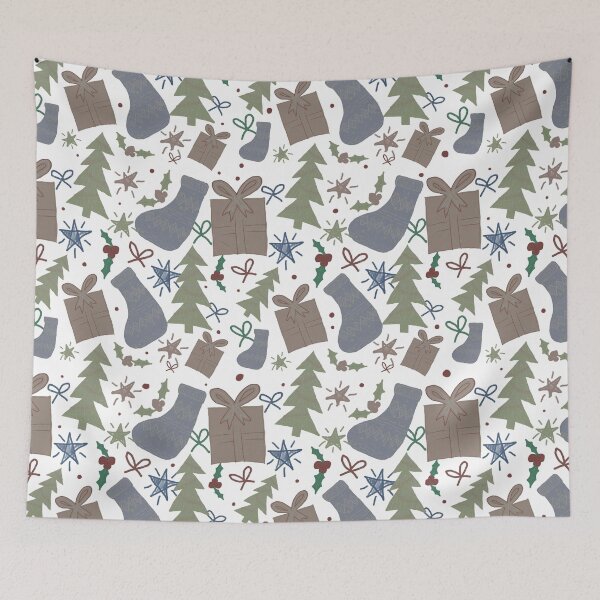 Item preview, Muted Christmas Pattern // Christmas Trees, Gift Box, Stockings, Stars, Bows, Holly designed and sold by BissyCollective.
