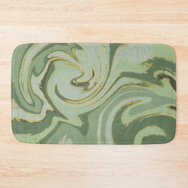 Green Marble Swirl Pattern Design Modern Waves Bath Mat