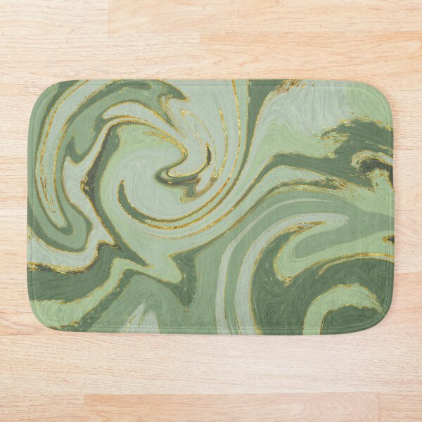 Green Marble Swirl Pattern Design Modern Waves Bath Mat