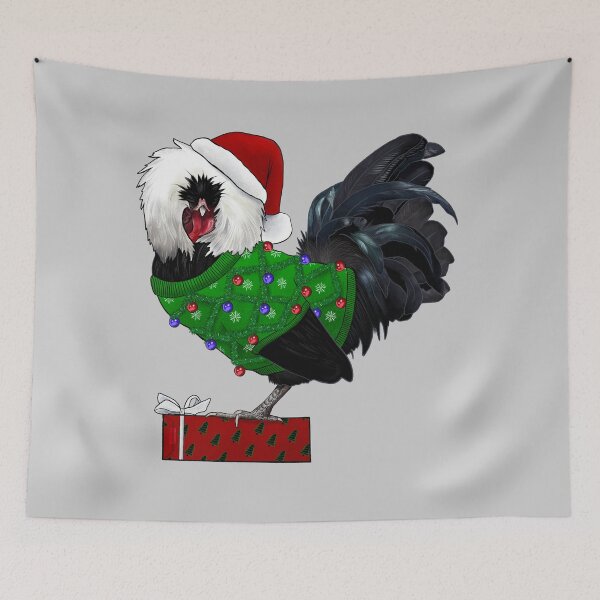 Item preview, Black Polish Rooster In An Ugly Christmas Sweater And Santa Hat With Gift designed and sold by iamgirl1.