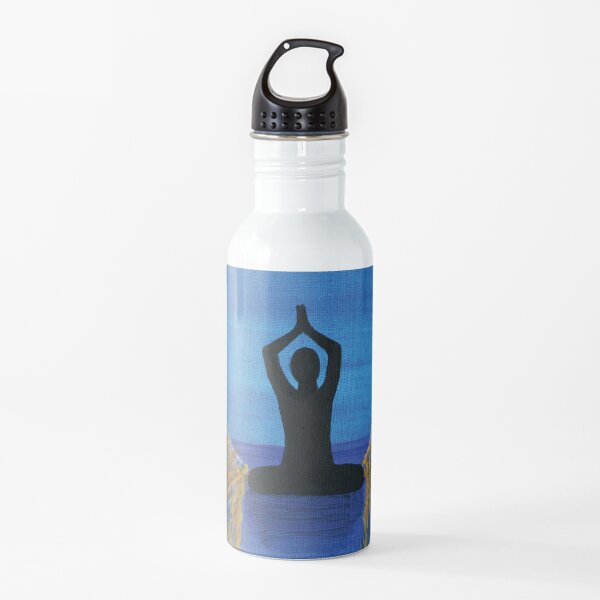 Entering The Light Yoga Lotus position by Karen Kubicko Water Bottle