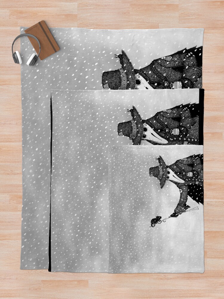 "Plague Doctor in the Snow" Throw Blanket for Sale by
