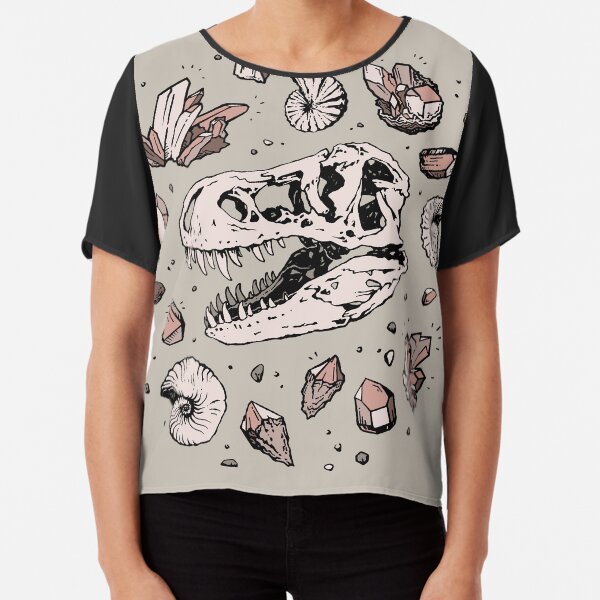 Geo-rex Vortex | Rose Quartz | Dinosaur Skull Fossil Art Chiffon Top