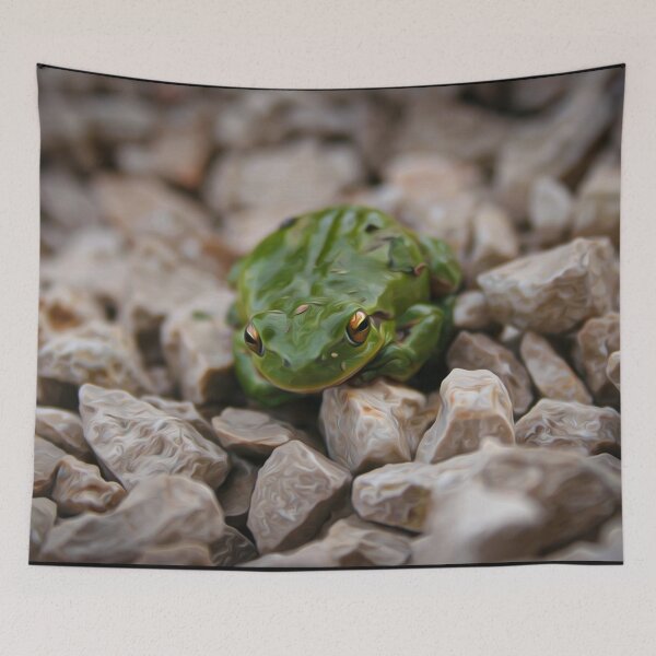 Aperçu de l'œuvre petite grenouille verte dans les cailoux créée et vendue par ricobarinas.