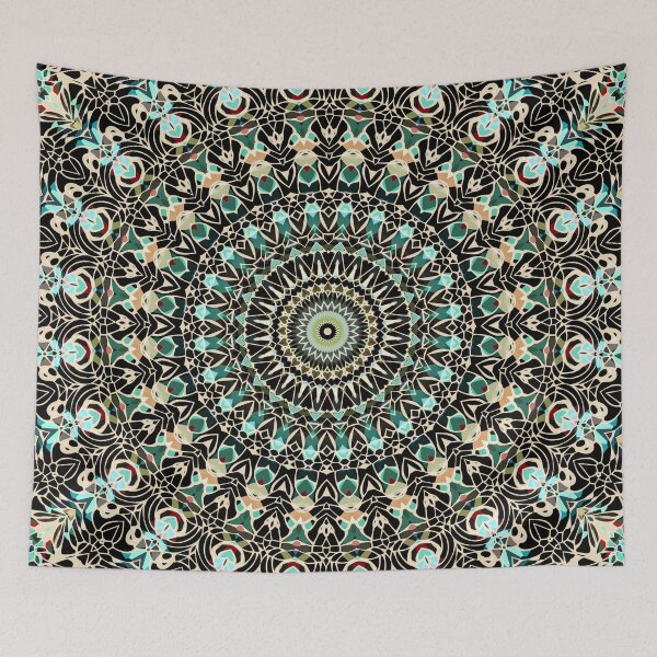 Item preview, Gold Wire Mandala in Turquoise Blue, Green, and Rust designed and sold by Kelly Dietrich Mandala & Fractal Art.