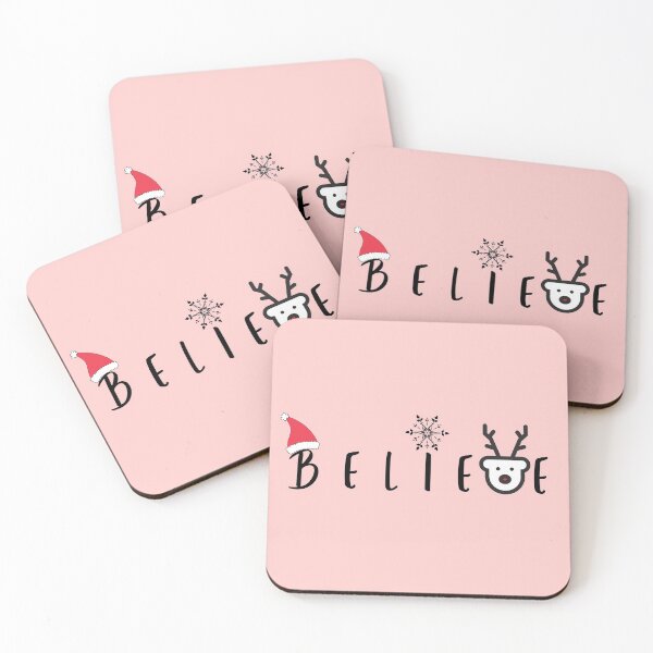 Item preview, Christmas Believe Cute Santa Claus Snow Reindeer Graphics with Sayings in Pink designed and sold by Happiness Creators.