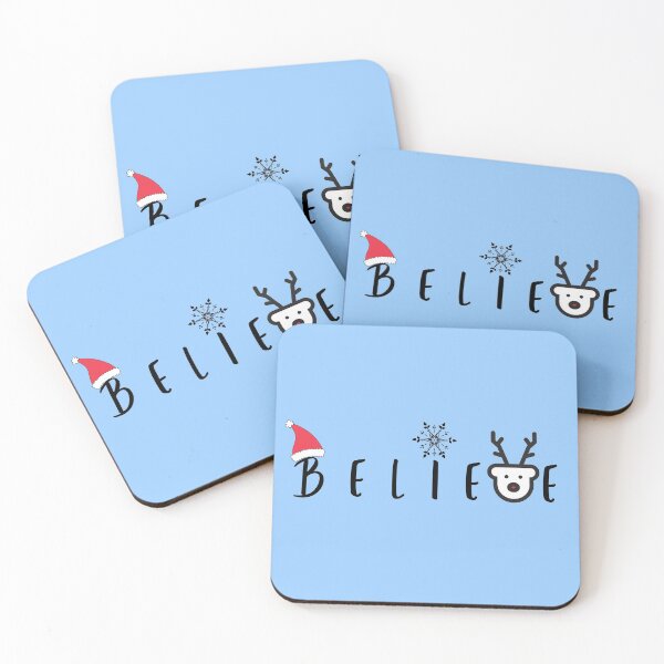 Item preview, Christmas Believe Cute Santa Claus Snow Reindeer Graphics with Sayings in Blue designed and sold by Happiness Creators.