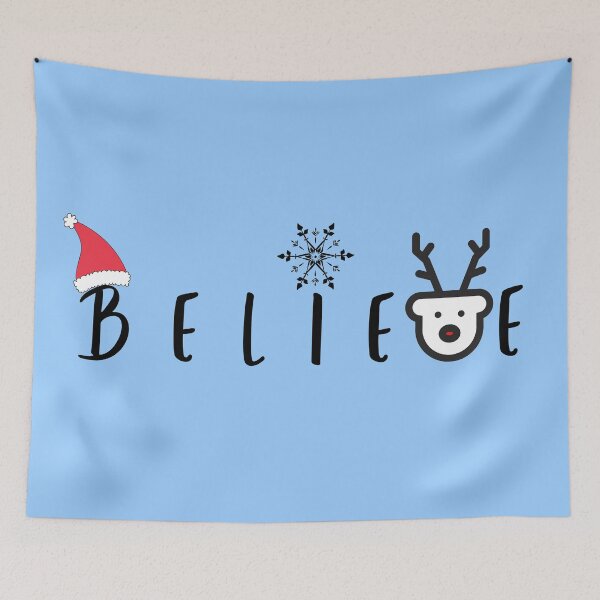 Item preview, Christmas Believe Cute Santa Claus Snow Reindeer Graphics with Sayings in Blue designed and sold by Happiness Creators.