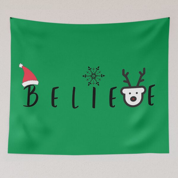 Item preview, Christmas Believe Cute Santa Claus Snow Reindeer Graphics with Sayings in green designed and sold by Happiness Creators.
