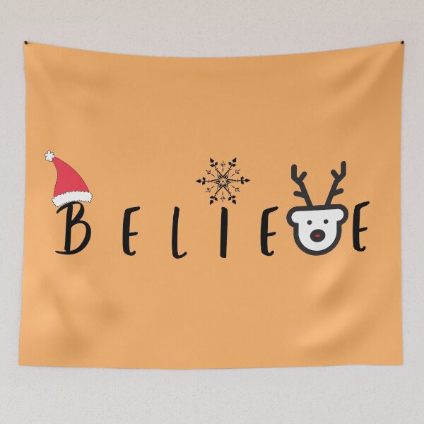 Item preview, Christmas Believe Cute Santa Claus Snow Reindeer Graphics with Sayings in Orange designed and sold by Happiness Creators.