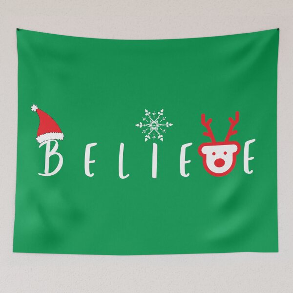Item preview, Christmas Believe Cute Santa Claus Snow Reindeer Graphics with Sayings in Green designed and sold by Happiness Creators.