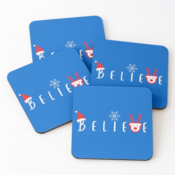 Item preview, Christmas Believe Cute Santa Claus Snow Reindeer Graphics with Sayings in Blue designed and sold by Happiness Creators.
