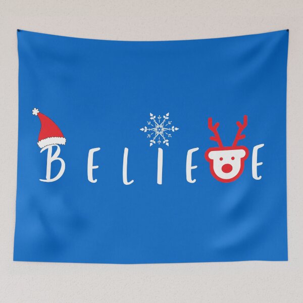 Item preview, Christmas Believe Cute Santa Claus Snow Reindeer Graphics with Sayings in Blue designed and sold by Happiness Creators.