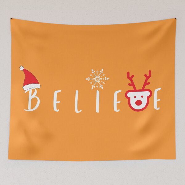 Item preview, Christmas Believe Cute Santa Claus Snow Reindeer Graphics with Sayings in Orange designed and sold by Happiness Creators.