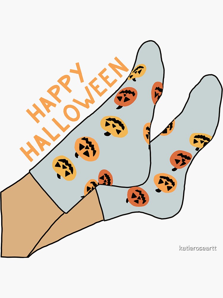 "Happy Halloween Socks Cartoon Drawing" Sticker for Sale by