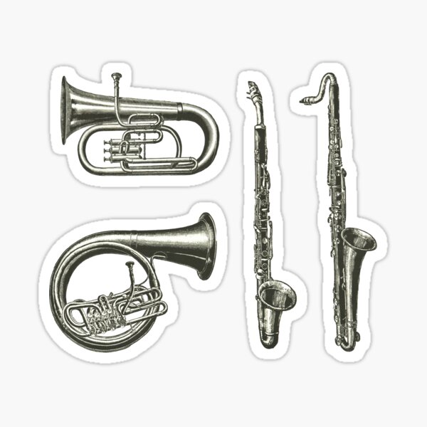 "Band Camp Sticker Pack No.2 Vintage Instrument Sheet" Sticker by