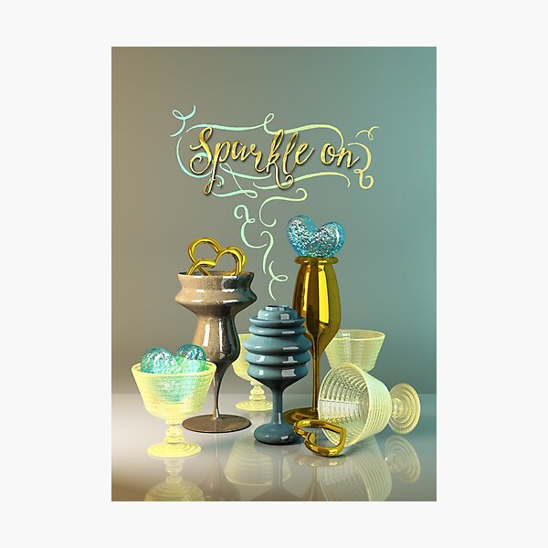 Sparkle On Valentine Hearts Stylish Gold Turquoise Glasses Photographic Print