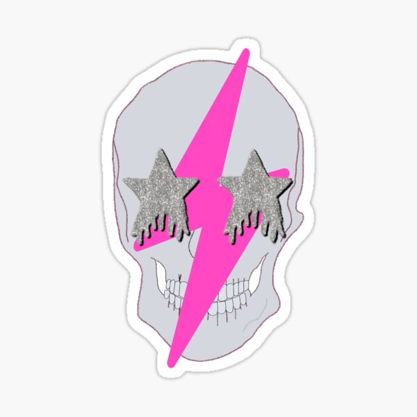 pink lightning bolt glittery star eyed skull Sticker