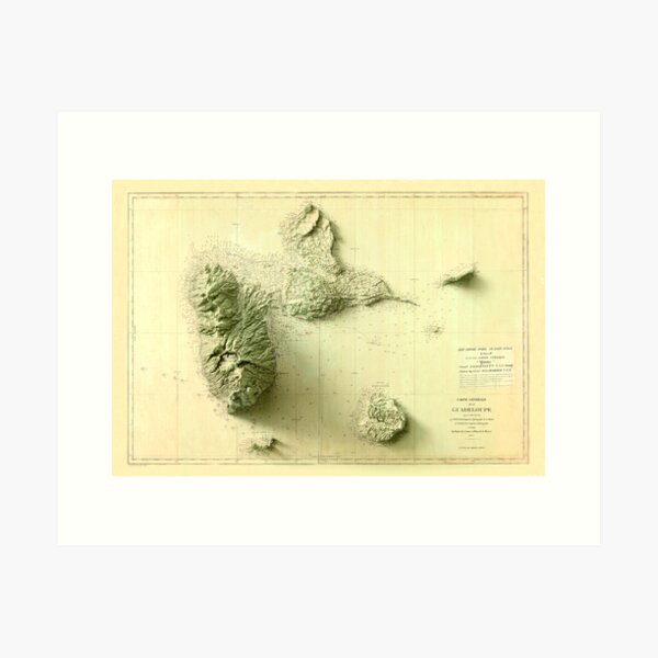 Item preview, 1879 Guadeoupe Relief Map 3D digitally-rendered designed and sold by ThinkAboutMaps.