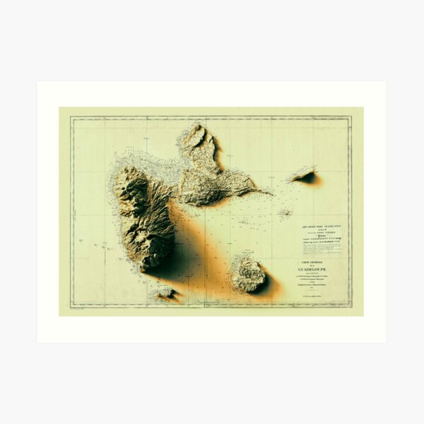 1879 Sunset Guadeloupe Relief Map 3D digitally-rendered Art Print