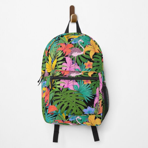 Item preview, Tropical Pink Flamingo Pattern with Fan Palm, Monstera, Flowers. designed and sold by StickerArtwork.