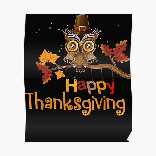 Happy Thanksgiving Pilgrim Owl Poster