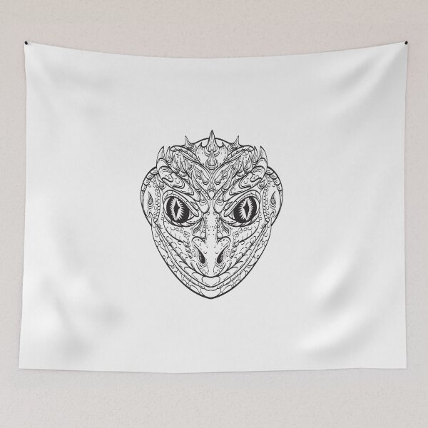 Item preview, Head of a Reptilian Humanoid or Anthropomorphic Reptile Part Human Part Lizard Line Art Drawing designed and sold by patrimonio.
