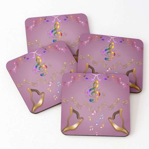 Item preview, Golden Musical Harps - Deep Rose Pink Background designed and sold by Only1helen.